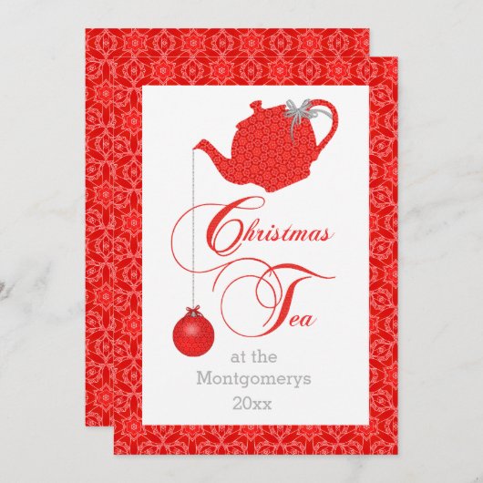 Custom Menu Red Lace Christmas Tee Party Menükarte (Vorne/Hinten)