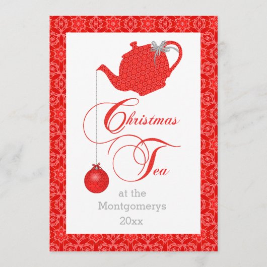 Custom Menu Red Lace Christmas Tee Party Menükarte (Vorderseite)