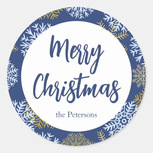 Custom Mercury Christmas Blue Winter Snowflakes Runder Aufkleber (Vorderseite)