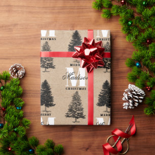 Custom Mercury Christmas Kraft Vintag Monogram Geschenkpapier