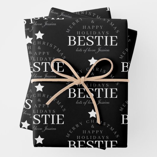 Custom Mercury Christmas Monogram Best Friend Blac Geschenkpapier Set (Beispiel)