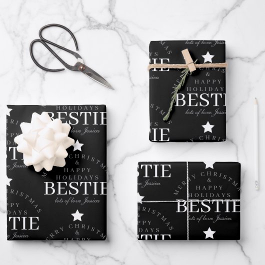 Custom Mercury Christmas Monogram Best Friend Blac Geschenkpapier Set (Vorderseite)