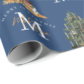 Custom Mercury Christmas Monogram Tiger & Tree Blu Geschenkpapier (Rolleneckpunkt)