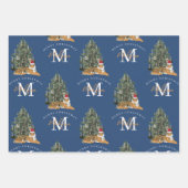 Custom Mercury Christmas Monogram Tiger & Tree Blu Geschenkpapier Set (Vorderseite 2)