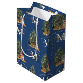 Custom Mercury Christmas Monogram Tiger & Tree Blu Mittlere Geschenktüte (Vorderseite Schrägansicht)
