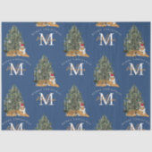 Custom Mercury Christmas Monogram Tiger & Tree Blu Seidenpapier (Vorderseite)