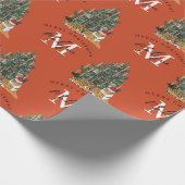Custom Mercury Christmas Monogram Tiger & Tree Red Geschenkpapier (Ecke)