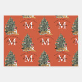 Custom Mercury Christmas Monogram Tiger & Tree Red Geschenkpapier Set (Vorderseite 2)