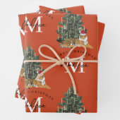 Custom Mercury Christmas Monogram Tiger & Tree Red Geschenkpapier Set (Beispiel)