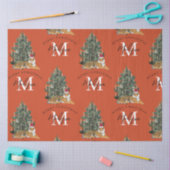 Custom Mercury Christmas Monogram Tiger & Tree Red Seidenpapier (Basteln)