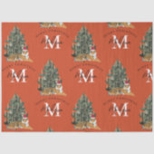 Custom Mercury Christmas Monogram Tiger & Tree Red Seidenpapier (Vorderseite)