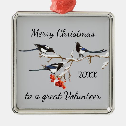 Custom Mercury Christmas Volunteer Magpies Bird Ornament Aus Metall (Vorne)
