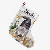 Custom Mercury Christmas Watercolor Gnome Kariert Großer Weihnachtsstrumpf (Vorderansicht (hängend))
