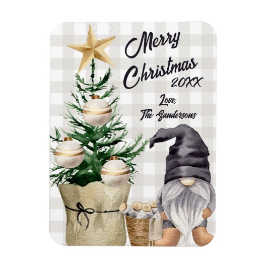 Custom Mercury Christmas Watercolor Gnome Kariert Magnet (Vertikal)