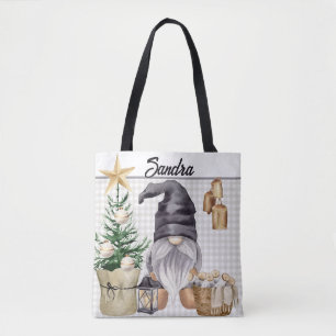 Custom Mercury Christmas Watercolor Gnome Kariert Tasche