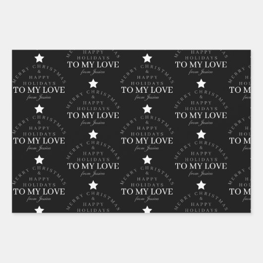 Custom Merit Christmas Black Monogram Husband Ehef Geschenkpapier Set (Vorderseite 2)