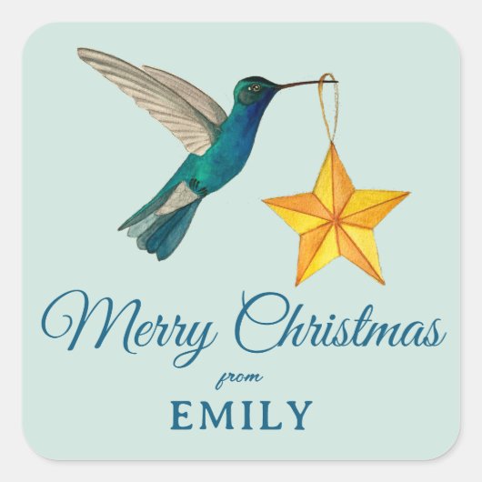 Custom Merit Christmas Hummingbird Square Sticker (Vorderseite)