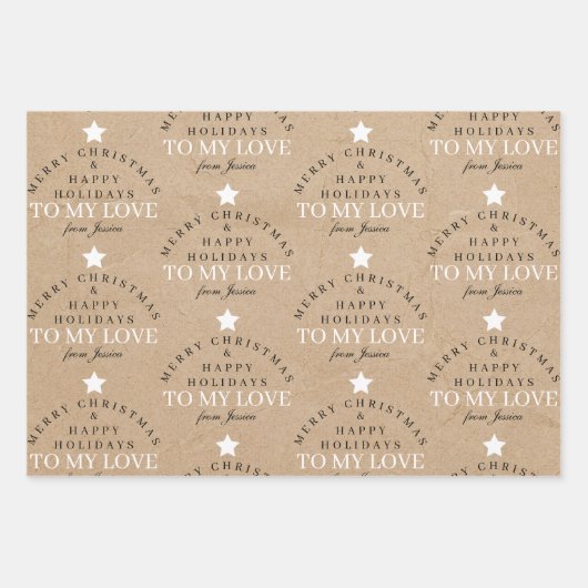 Custom Merit Christmas Kraft Monogram Husband-Ehef Geschenkpapier Set (Vorderseite 2)