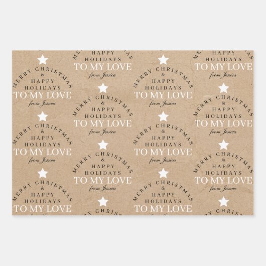 Custom Merit Christmas Kraft Monogram Husband-Ehef Geschenkpapier Set (Vorderseite)