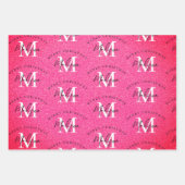 Custom Merit Christmas Pink Glitzer Monogram Geschenkpapier Set (Vorderseite 3)