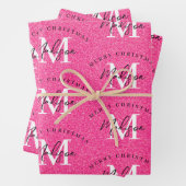 Custom Merit Christmas Pink Glitzer Monogram Geschenkpapier Set (Beispiel)