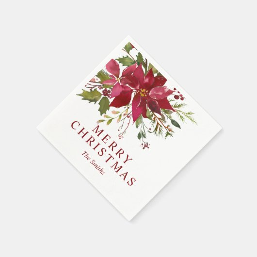Custom Merit Christmas Wasserfarbe Red Poinsettias Serviette (Ecke)