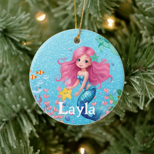 Custom Mermaid Child Name Keramik Ornament (Baum)