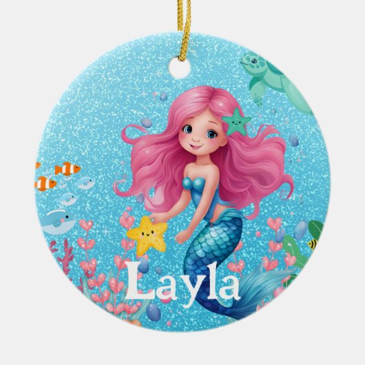 Custom Mermaid Child Name Keramik Ornament (Vorne)