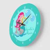 Custom Mermaid Girl Aquamarin Große Wanduhr (Winkel)