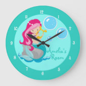 Custom Mermaid Girl Aquamarin Große Wanduhr (Vorderseite)