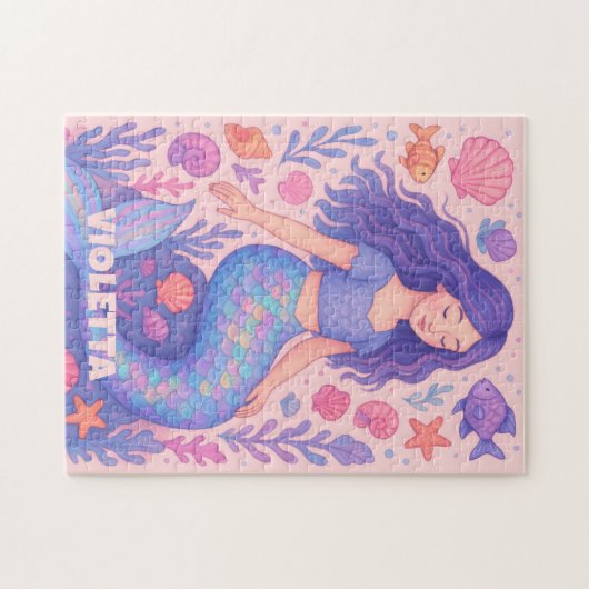 Custom Mermaid Puzzle with Name & Ocean Shells (Horizontal)