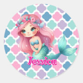 Custom Mermaid rosa Muster Runder Aufkleber (Vorderseite)