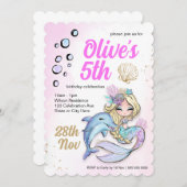 Custom Mermaid Under Sea Birthday Wavy Edge Einladung (Vorne/Hinten)