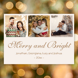 Custom Merry and Bright 2025 Family Foto Collage Feiertagskarte