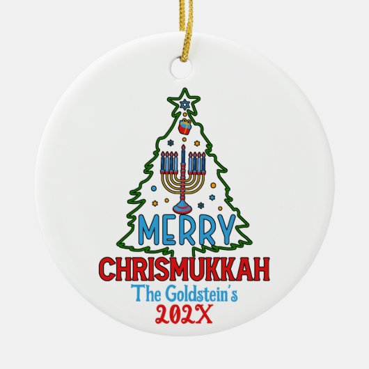 Custom Merry Chrismukkah Happy Hanukkah Keramik Ornament (Vorne)