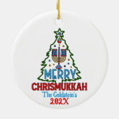 Custom Merry Chrismukkah Happy Hanukkah Keramik Ornament (Hinten)