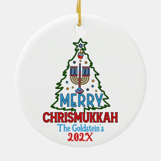 Custom Merry Chrismukkah Happy Hanukkah Keramik Ornament (Hinten)