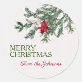 Custom Merry Christmas Add Name Wasserfarbenbaum Runder Aufkleber (Vorderseite)