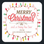 Custom Merry Christmas Bright Lights Aufkleber<br><div class="desc">Niedlicher moderner froher Weihnachten & Happy New Year Ornament Sticker mit trendiger Typografie gerahmt mit einem bunten und hellen Weihnachtslicht Rahmen.</div>