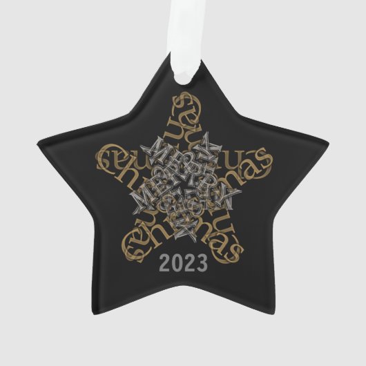 Custom Merry Christmas Calligrafy Star auf Black Ornament (Rückseite)