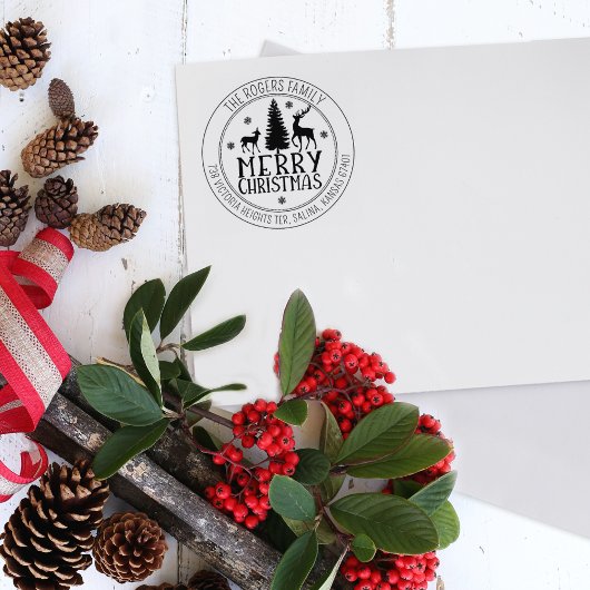 Custom Merry Christmas Deer Rücksendeadresse Gummistempel