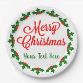 Custom Merry Christmas Holly Berry Pappteller (Vorderseite)