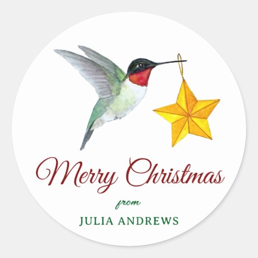Custom Merry Christmas Hummingbird Runder Aufkleber (Vorderseite)