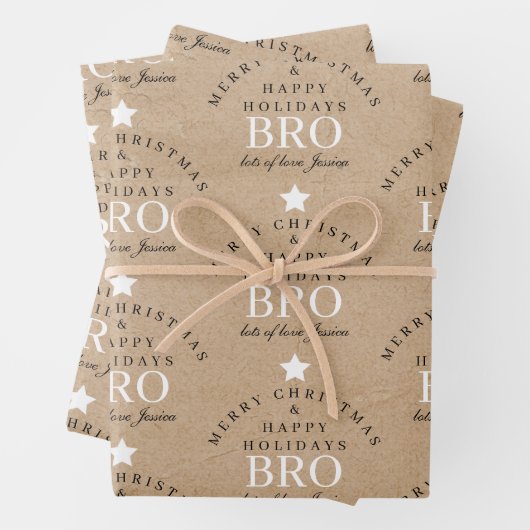 Custom Merry Christmas Kraft Monogram Brother Geschenkpapier Set (Beispiel)
