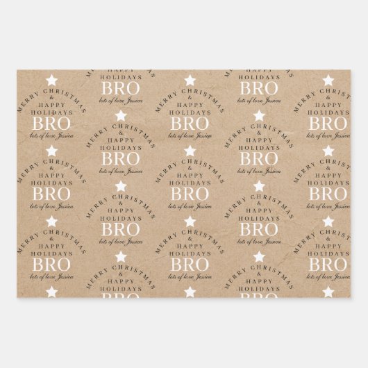 Custom Merry Christmas Kraft Monogram Brother Geschenkpapier Set (Vorderseite)