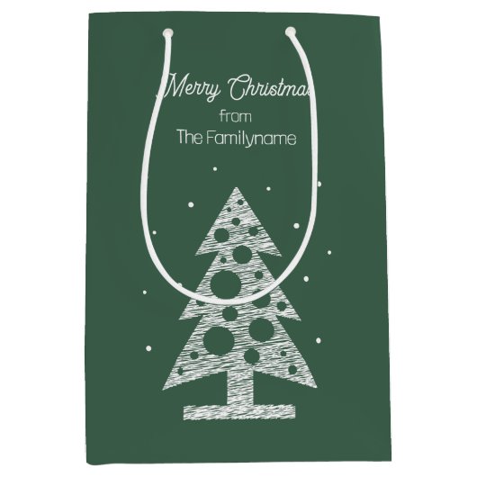 Custom Merry Christmas Line Art Tree Mittlere Geschenktüte (Vorderseite)