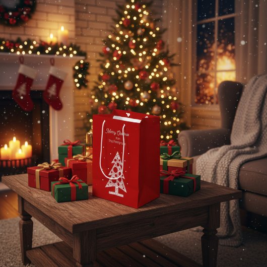 Custom Merry Christmas Line Art Tree Mittlere Geschenktüte