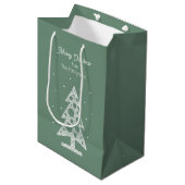 Custom Merry Christmas Line Art Tree Mittlere Geschenktüte (Vorderseite Schrägansicht)