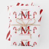 Custom Merry Christmas Red Candy Cane Monogram Geschenkpapier Set (Beispiel)