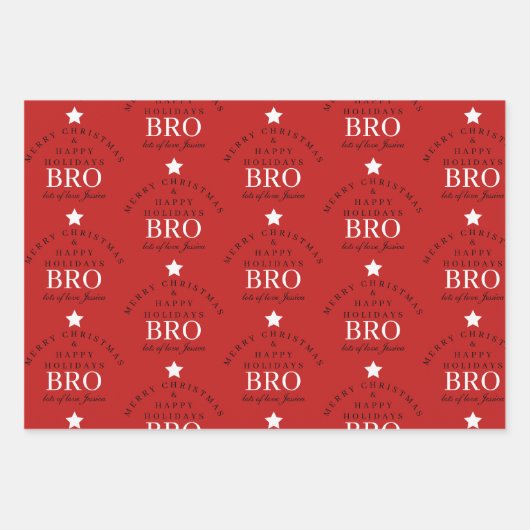 Custom Merry Christmas Red Monogram Brother Geschenkpapier Set (Vorderseite)